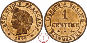 Troisième République (1870-1940), Centime, Cérès, 1879, A, Paris, Av. REPUBLIQUE FRANCAISE, Tête laurée de Cérès à gauche avec au-dessus une étoile, R...