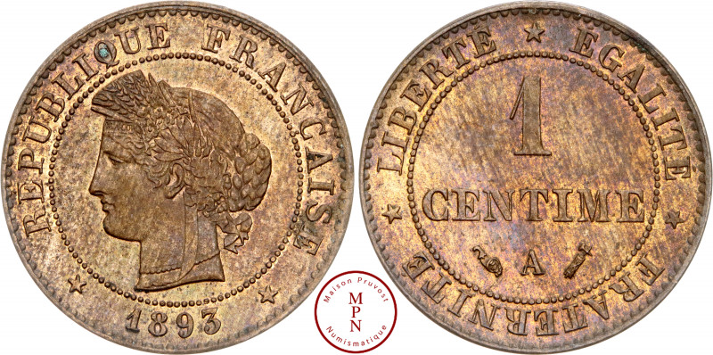 Troisième République (1870-1940), Centime, Cérès, 1893, A, Paris, Av. REPUBLIQUE...