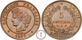 Troisième République (1870-1940), 5 Centimes, Cérès, 1897, A, Paris, Av. REPUBLIQUE FRANCAISE, Tête laurée de Cérès à gauche, Rv. LIBERTE * EGALITE * ...