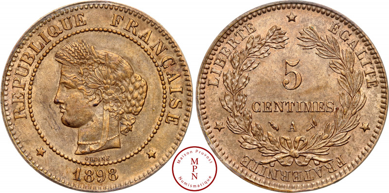 Troisième République (1870-1940), 5 Centimes, Cérès, 1898, A, Paris, Av. REPUBLI...