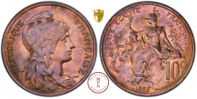 Troisième République (1870-1940), 10 Centimes, Dupuis, 1898, Paris, Av. REPUBLIQUE FRANCAISE, Buste voilé et drapé de Marianne à droite, une branche d...