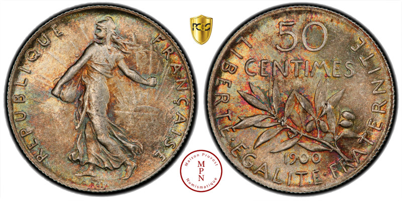 Troisième République (1870-1940), 50 centimes, Semeuse, 1900, Paris, Av. REPUBLI...