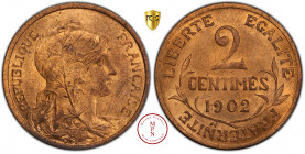 Troisième République (1870-1940), 2 Centimes, Dupuis, 1902, Paris, Av. REPUBLIQUE FRANCAISE, Buste voilé et drapé de Marianne à droite, une branche de...