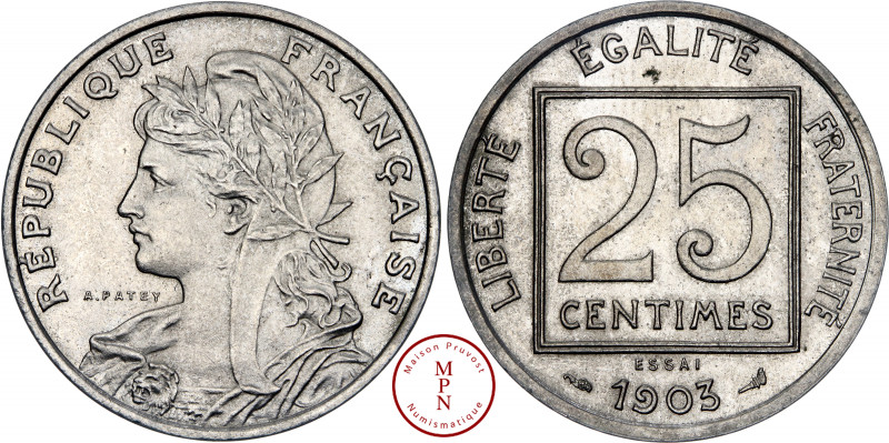 Troisième République (1870-1940), 25 Centimes, Patey, Ier type, Essai, 1903, Par...