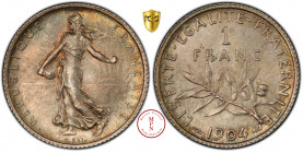 Troisième République (1870-1940), Franc, Semeuse, 1904, Paris, Av. REPUBLIQUE FRANCAISE, Semeuse semant à gauche, Rv. LIBERTE , EGALITE , FRATERNITE /...