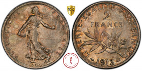 Troisième République (1870-1940), 2 Francs, Semeuse, 1913, Paris, Av. REPUBLIQUE FRANCAISE, Semeuse semant à gauche, Rv. LIBERTE , EGALITE , FRATERNIT...