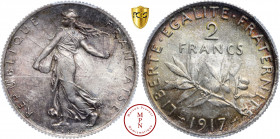 Troisième République (1870-1940), 2 Francs, Semeuse, 1917, Paris, Av. REPUBLIQUE FRANCAISE, Semeuse semant à gauche, Rv. LIBERTE , EGALITE , FRATERNIT...