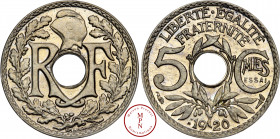 Troisième République (1870-1940), 5 Centimes, Lindauer, Petit module, Essai, 1920, Paris, Av. RF et un bonnet phrygien dans une couronne, Rv. LIBERTE....