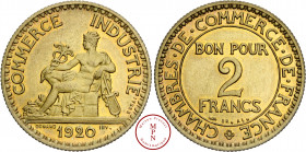 Troisième République (1870-1940), 2 Francs, Chambre de Commere, 1920, Paris, Essai, Av. COMMERCE INDUSTRIE / 1920, Mercure assis à gauche, Rv. CHAMBRE...