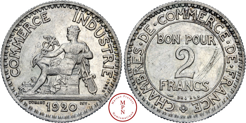 Troisième République (1870-1940), 2 Francs, Chambre de Commere, 1920, Paris, Ess...