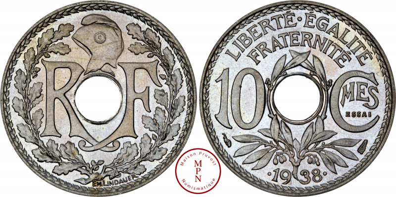 Troisième République (1870-1940), 10 Centimes, Lindauer, Essai en relief, 1938, ...