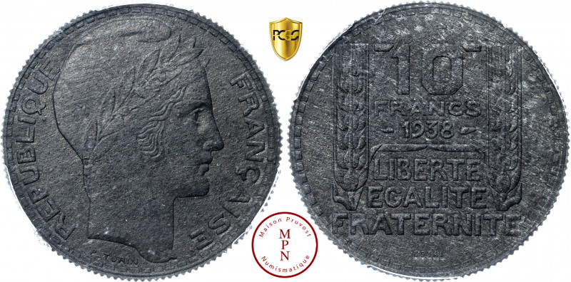 Troisième République (1870-1940), 10 Francs, Turin, Essai en zinc, 1938, Paris, ...
