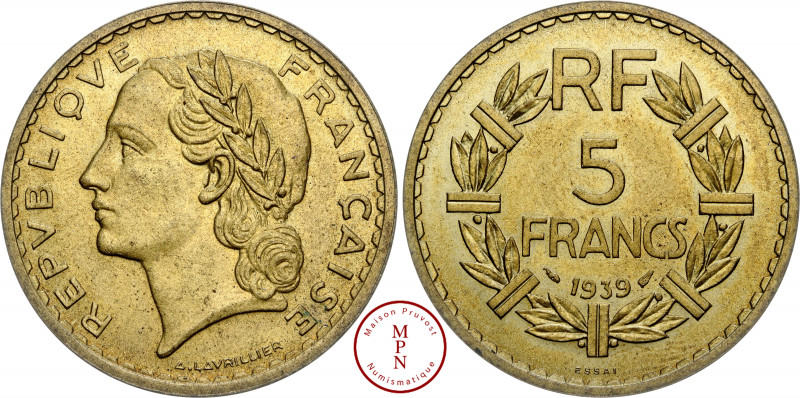 Troisième République (1870-1940), 5 Francs, Lavrillier, Essai, 1939, Paris, Av. ...