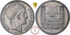 Troisième République (1870-1940), 20 Francs, Turin, 1939, Paris, Av. REPUBLIQUE FRANCAISE, Tête laurée et coiffée d'un bonnet phrygien à droite, Rv. 0...