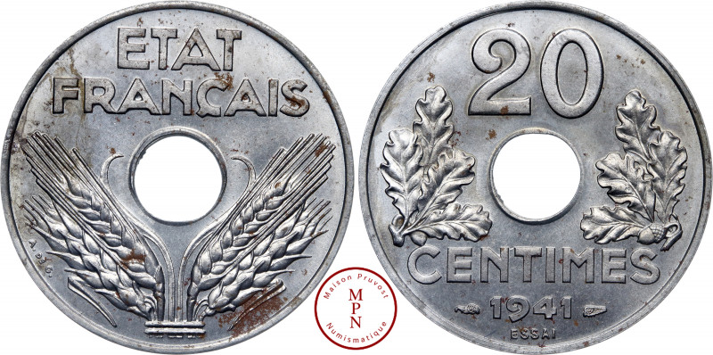 État Français, Régime de Vichy, 20 Centimes, Fer, Essai, 1941, Paris, Av. ETAT F...