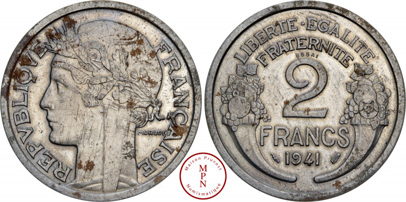 État Français, Régime de Vichy, 2 Francs, Morlon, Essai, 1941, Paris, Av. REPVBL...