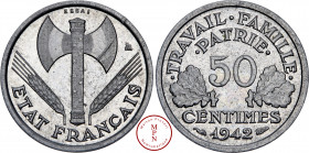 État Français, Régime de Vichy, 50 Centimes, Francisque, Bazor, Lourde, Essai, 1942, Paris, Av. ETAT FRANCAIS / ESSAI, Francisque, Rv. TRAVAIL FAMILLE...