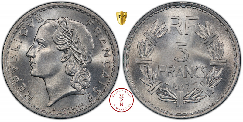 Quatrième République (1944-1958), 5 francs, Lavrillier, 1947, Paris, Av. REPUBLI...