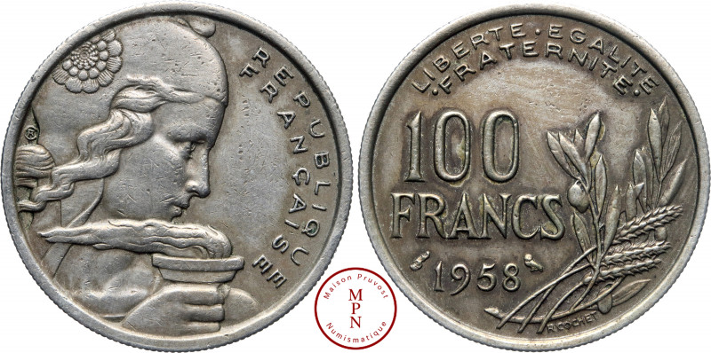 Quatrième République (1944-1958), 100 Francs, Cochet, 1958, Paris, Chouette, Av....