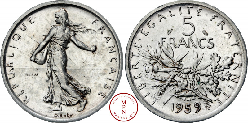 Cinquième République (1958-) 5 Francs, Semeuse, Essai, Grand 5, 1959, Paris, Av....