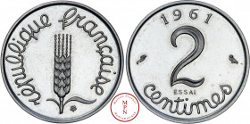 Cinquième République (1958-) 2 Centimes, Épi, Essai, 1961, Paris, Av. REPUBLIQUE FRANCAISE, Épi, Rv.1961 / 2 / ESSAI / CENTIMES, 3.500 ex., Nickel, SP...