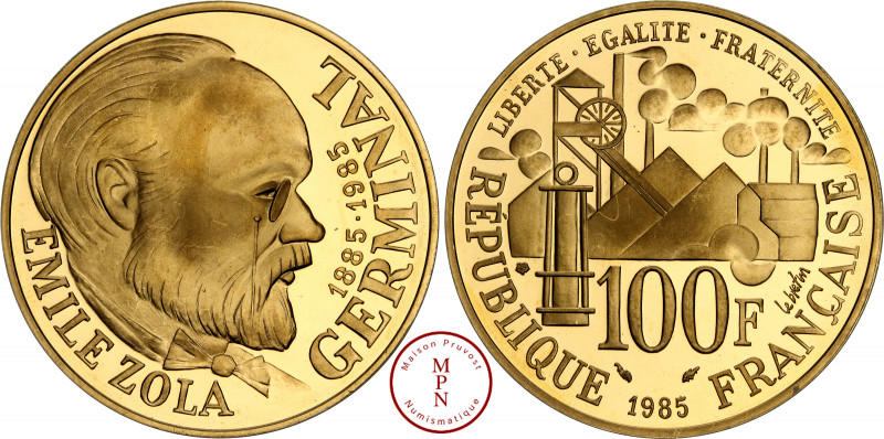 Cinquième République (1958-) 100 Francs, Zola, 1985, Belle épreuve (PROOF), Pess...