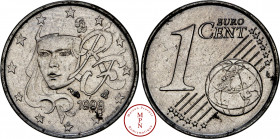 Europe, France, Centime, Fautée, Flan acier, 1999, Paris, Acier, SPL, 2.16 g, 16 mm, Intéressante monnaie.
