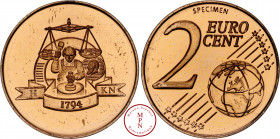 Europe, 2 Centimes, Specimen, Birmingham, Av. Emblème de l'atelier monétaire de Birmingham, Rv. SPECIMEN / 2 EURO / CENT, Acier plaqué cuivre, FDC, 2....