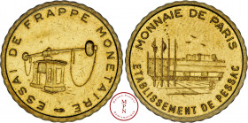 Europe, 10 Centimes, Essai de frappe cannelé de 1996, Av. MONNAIE DE PARIS / ETABLISSEMENT DE PESSAC, Rv. ESSAI DE FRAPPE MONETAIRE, Balancier, Cupro-...