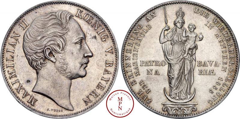 Royaume de Bavière, Maximilian II (1848-1864), 2 Gulden, 1855, Munich, Av. MAXIM...