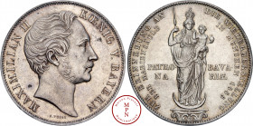 Royaume de Bavière, Maximilian II (1848-1864), 2 Gulden, 1855, Munich, Av. MAXIMILIAN II KŒNIG V. BAYERN, Tête à droite, Rv. ZUR ERINNERUNG AN DIE WIE...