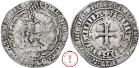 Comté de Hollande, Guillaume V de Bavière (1359-1389), Double gros Botdraeger, Av. Lion heaumé, Rv. Croix feuillue, Argent, TTB, 2.82 g, 30 mm, Serrur...