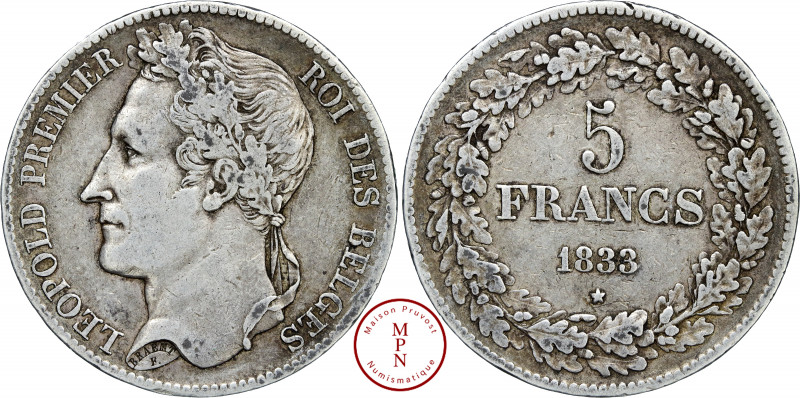 Léopold Ier (1831-1865), 5 Francs, 1833, Position A, Av. LEOPOLD PREMIER ROI DES...