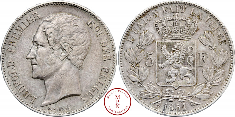 Léopold Ier (1831-1865), 5 Francs, 1851 Av. LEOPOLD PREMIER ROI DES BELGES, Tête...
