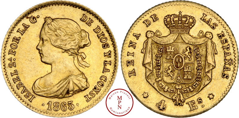 Espagne, Isabelle II (1833-1868), 4 Escudos, 1865, Madrid, Av. ISABEL 2ª POR LA ...