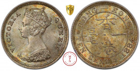 Hong-Kong, Queen Victoria (1842-1901), 10 Cents, Av. VICTORIA QUEEN, Buste couronné de la Reine à gauche, Rv. * HONG-KONG * TEN CENTS 1884, 960.000 ex...