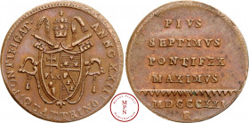 États-Pontificaux, Pie VII (1800-1823), Quattrino, 1821, Rome, Av. PONTIFICAT ANNO XXII (QUATTRINO), Armes papales, Rv. PIVS SEPTIMVS PONTIFEX MAXIMVS...