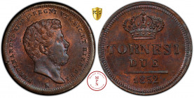 Royaume des Deux-Siciles, Ferdinand II (1830-1859), 2 Tornesi, 1852 Av. FERDINANDVS II. D. G. REGNI VTR. SIC. ET. HIER. REX, Tête nue à droite, Rv. TO...