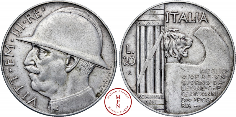 Victor-Emmanuel III (1900-1946), 20 Lire, Fin de la Première Guerre mondiale, 19...