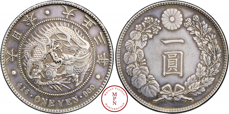 Japon, ÈreTaisho (1912-1926), Yen, 3 (1914), Av. ONE YEN, Dragon, Rv. Symbole da...