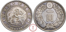 Japon, ÈreTaisho (1912-1926), Yen, 3 (1914), Av. ONE YEN, Dragon, Rv. Symbole dans une couronne, lotus impérial, Argent, SUP (ancien nettoyage), 26.93...