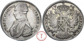 Ordre de Malte, Ferdinand de Hompesch (1797-1802), 30 Tari, 1798, Malte, Av. F. FERDINANDVS HOMPESCH M. M., Buste à gauche, Rv. S. SEP. HIER. 1798 HOS...