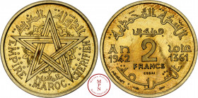 Mohammed V (1957-1961), 2 Francs, Essai, AH1361 (1942), Paris, Av. EMPIRE CHERIFIEN / MAROC, Étoile, Rv. 2 FRANCS ESSAI AN 1942 / 1341, Bronze-Alumini...