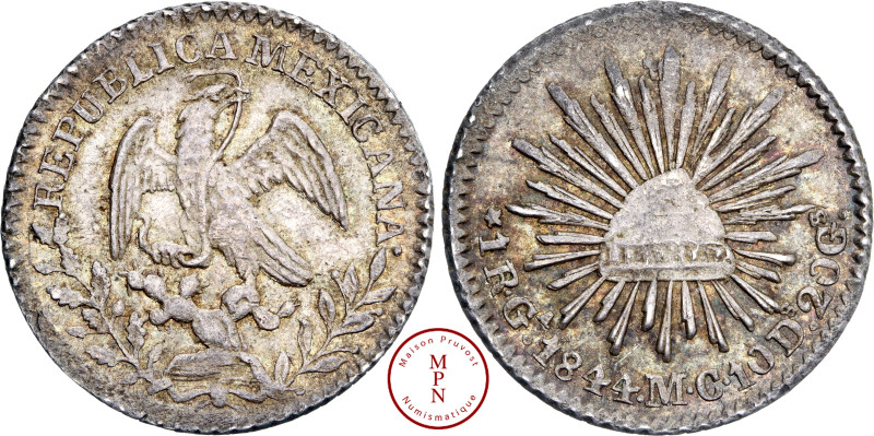 République (1823-1897), Real, 1844, Guadalajara, Av. REPUBLICA MEXICANA, Aigle s...