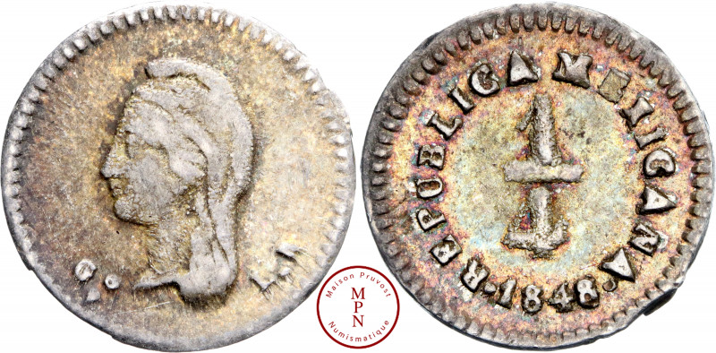 République (1823-1897), ¼ de Real, San Luis Potosi, 1848/7, Guanajuato, Av. Tête...