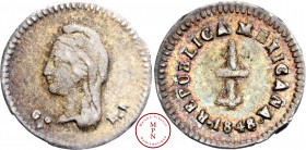 République (1823-1897), ¼ de Real, San Luis Potosi, 1848/7, Guanajuato, Av. Tête de femme à gauche coiffée d'un bonnet phrygien, Rv. REPUBLICA MEXICAN...