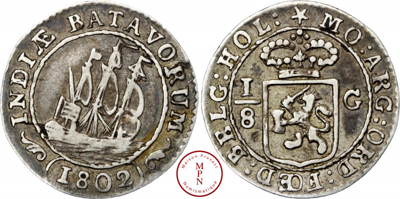 République Batave (1595-1806), 1/8 Gulden, 1802, Enkhuizen, Av. INDIAE BATAVORUM...