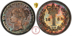 Victoria (1837-1901), Penny, Maundy Coinage, 1862, Londres, Av. VICTORIA D : G : BRITANNIAR : REGINA F : D :, Tête à gauche, Rv. Un couronné dans une ...