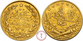 Empire Ottoman, Abdul Hamid II (1293-1327 AH – 1876-1909), 50 Kurush, Year 17, 1891, Or, SUP, 3.53 g, 17.5 mm, KM 731, Belle monnaie !