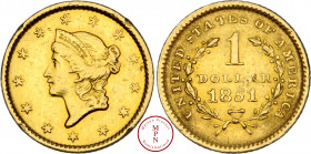 République Fédérale (1776-), Dollar, Liberty head, 1851, Philadelphie, Av. Tête de la Liberté à gauche, Rv. UNITED STATES OF AMERICA / DOLLAR 1851, Or...